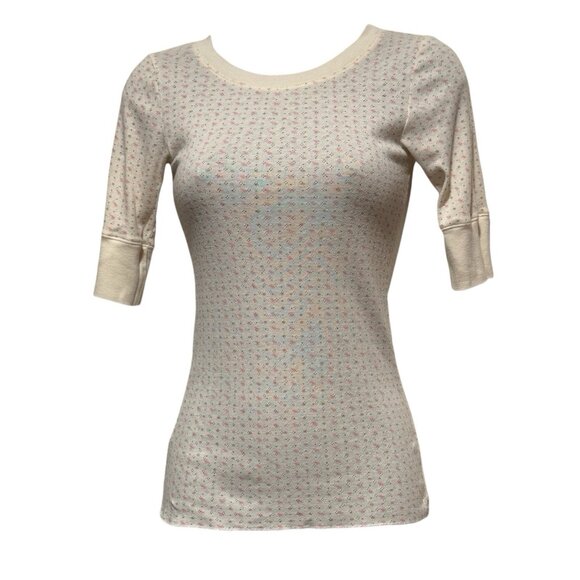 Abercrombie & Fitch Y2K Pointelle Moose Print Fitted Baby Tee Cream Womens Small - Picture 4 of 8